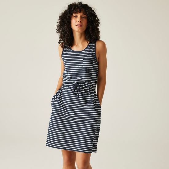 Women's Ariena Casual Dress | Navy White Painterly Stripe