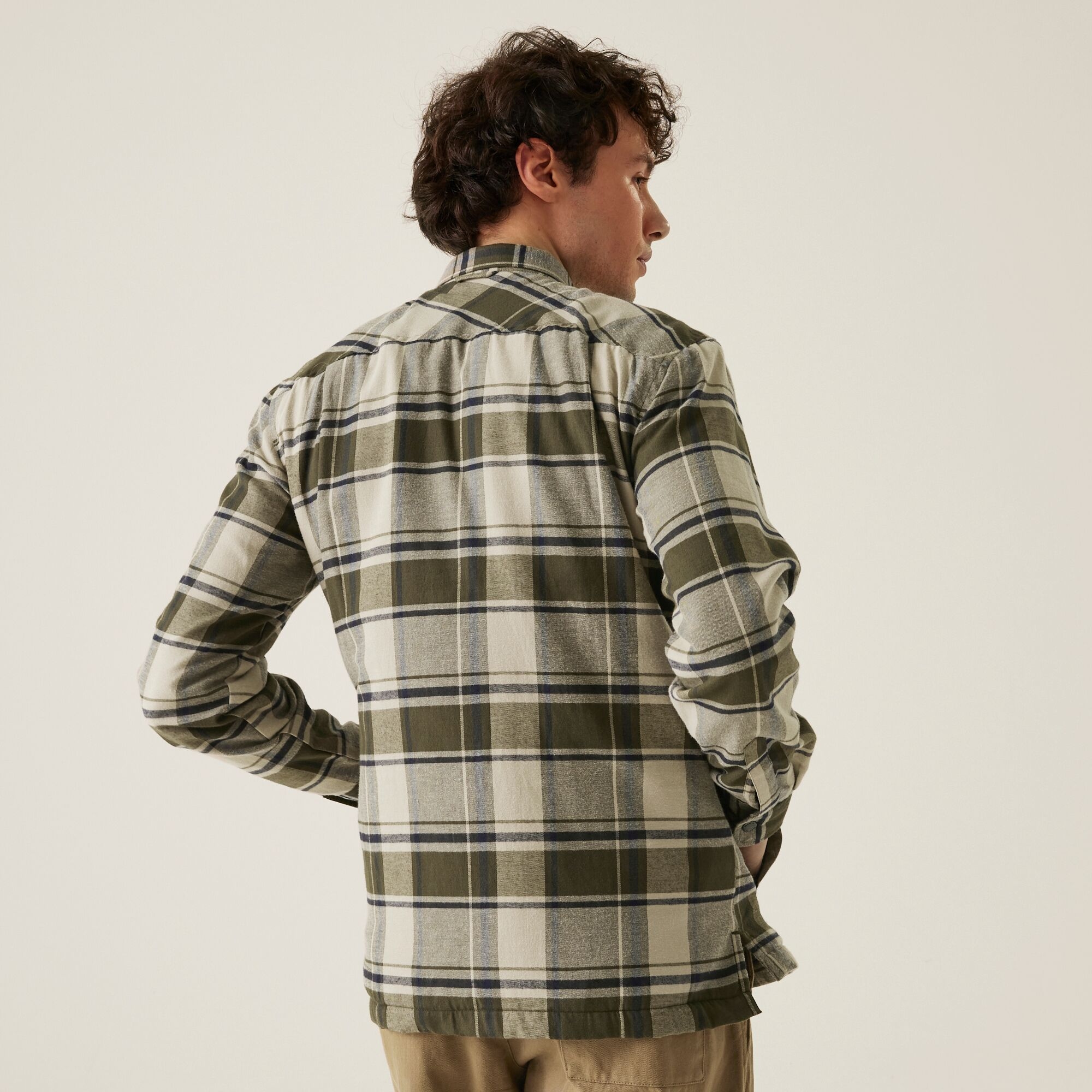 Men's Thamos Long Sleeved Checked Shirt | Dark Khaki Moonstruck