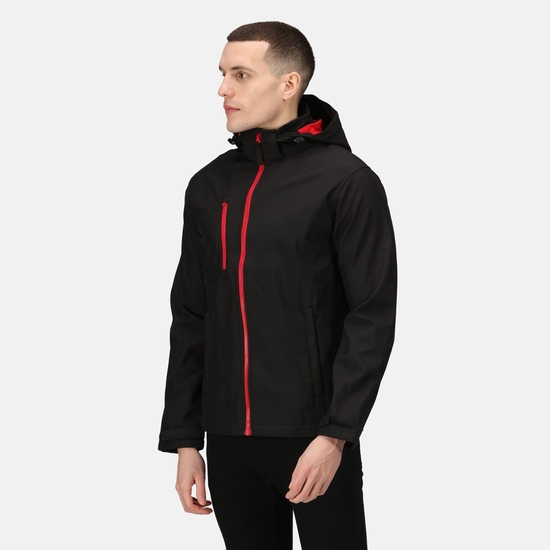 Men's Venturer 3 Layer Printable Hooded Softshell Jacket | Black Classic Red