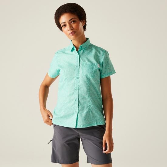 Women's Mindano VIII Short Sleeve Shirt | Aruba Blue Leaf Print