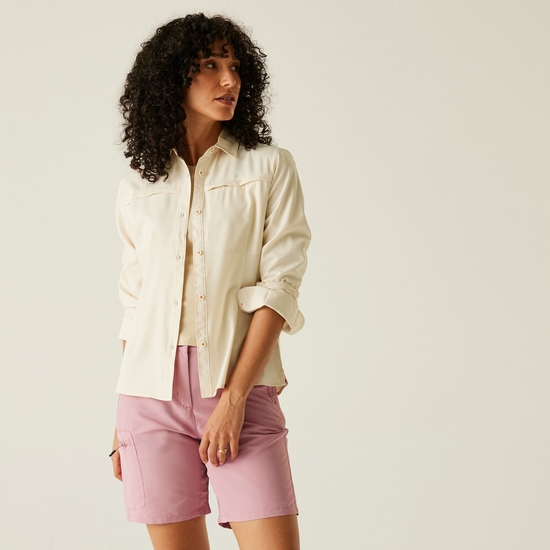 Women's Travel Packaway Long Sleeve Shirt | Light Vanilla Solid