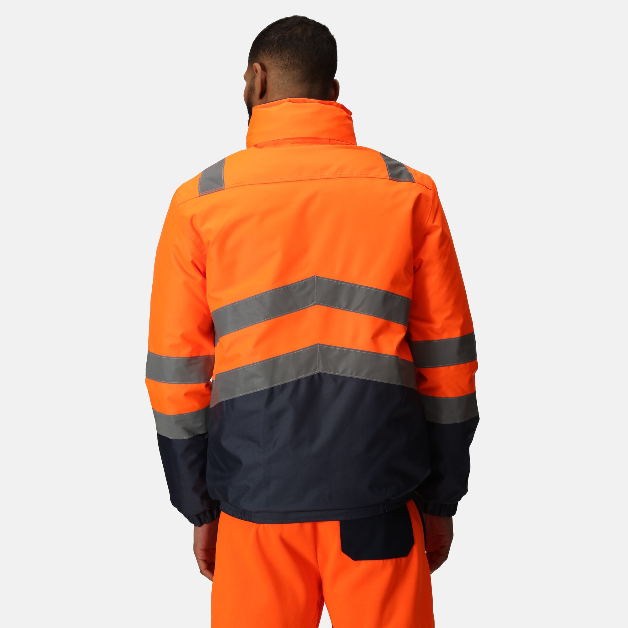 Men's Waterproof Hi-Vis Bomber Jacket | Orange Navy
