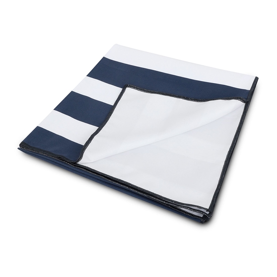 Print Microfibre Beach Towel | White Navy Stripe