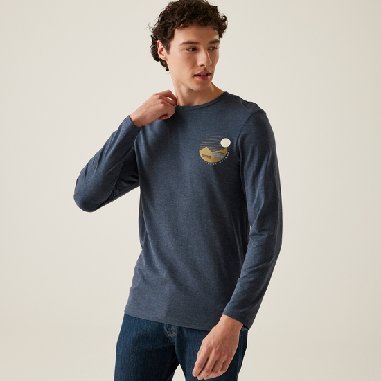 Men's Maylow Long Sleeved T-Shirt | Navy Marl Graphic