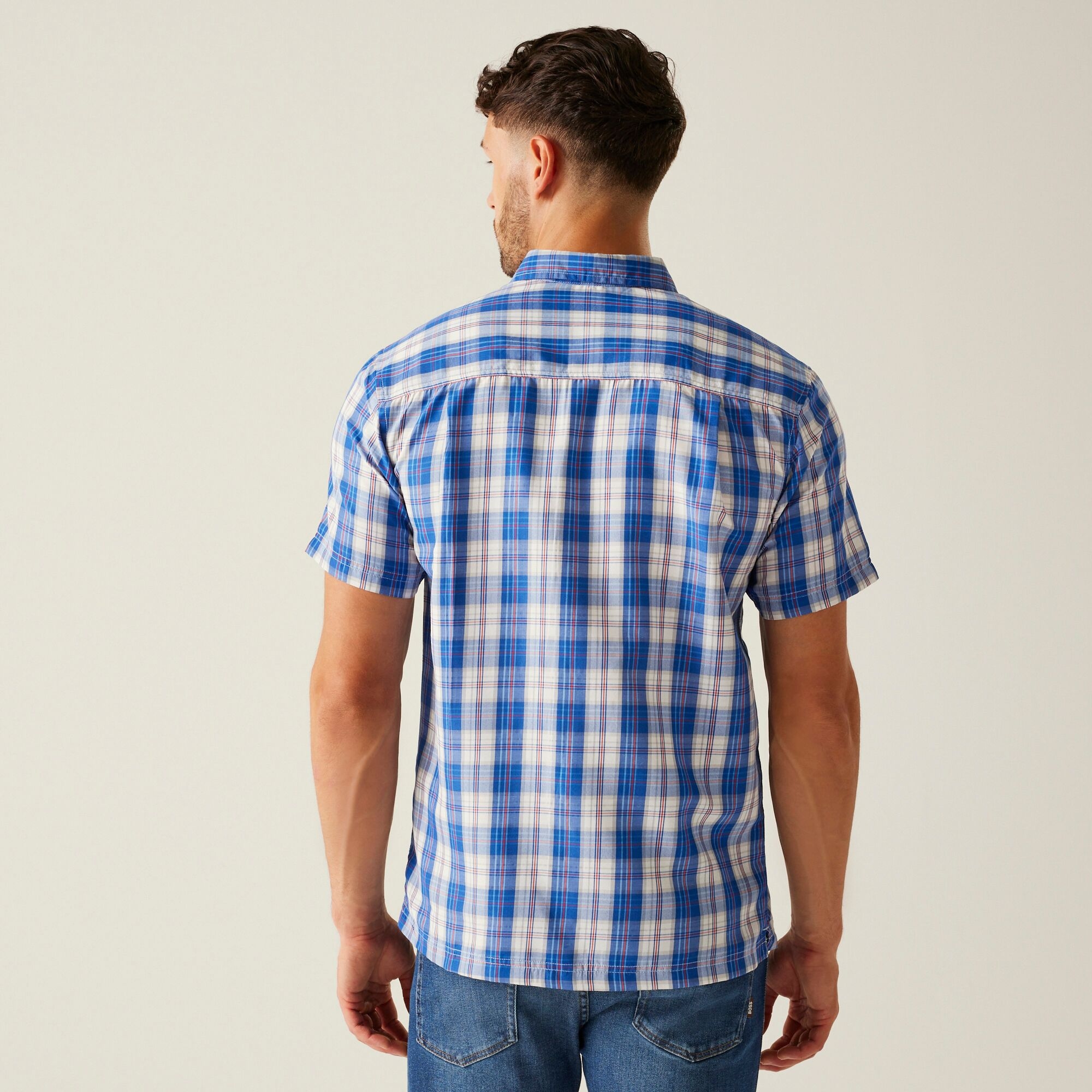 Men's Mindano IX Short Sleeve Shirt | White Olympian Blue Check