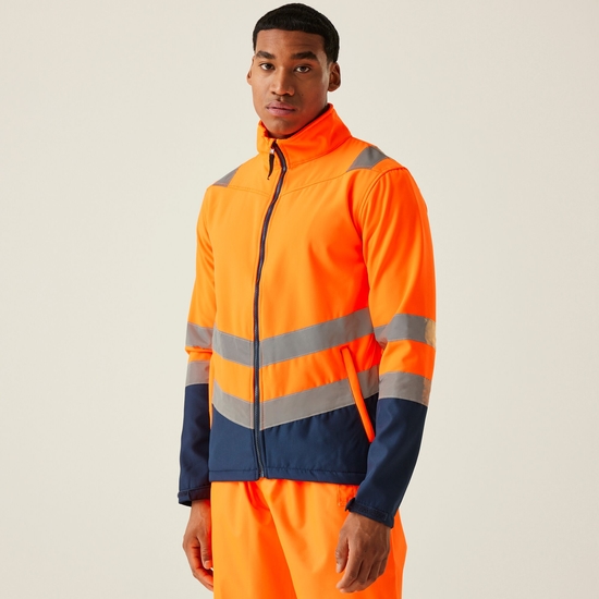 Men's Hi-Vis 2-Layer Softshell Jacket | Orange Navy