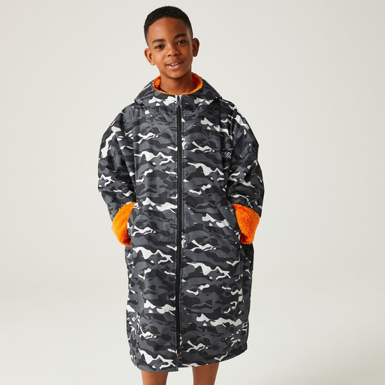 Junior Waterproof Changing Robe | Black Camo Persimmon