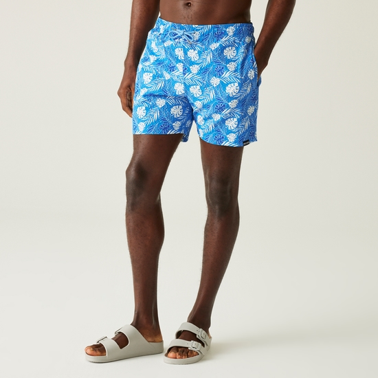 Men's Loras Swim Shorts | Elysium Blue Leaf Seersucker Co-Ord