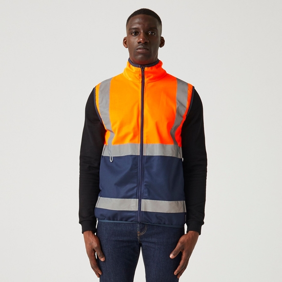 Men's Pro HI-VIS Full Zip Gilet | Orange Navy