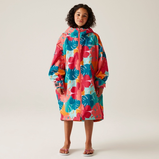 Junior Waterproof Changing Robe | Tropical Leaf Print Turquoise