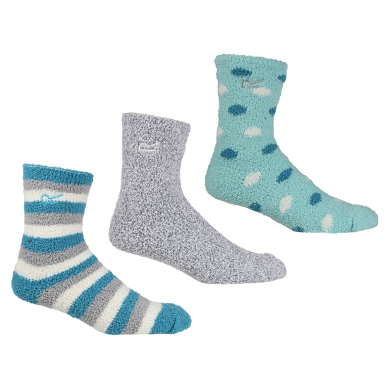 Womens 3 Pack Cosy Lounge Sock | Niagra Blue Light Steel