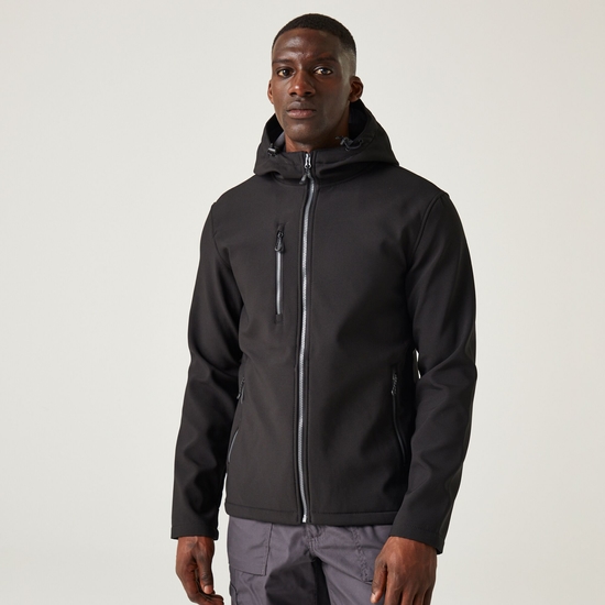 Men's Navigate 2 Layer Hooded Softshell Jacket | Black Seal Grey