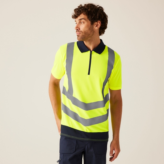 Men's Hi Vis Pro Reflective Polo Work Shirt | Yellow Navy