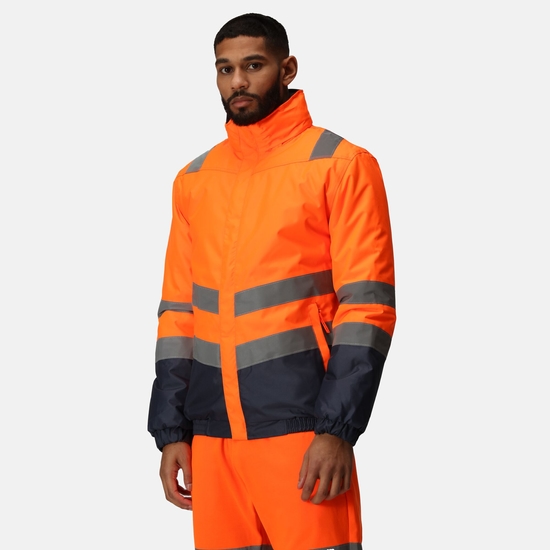 Men's Waterproof Hi-Vis Bomber Jacket | Orange Navy