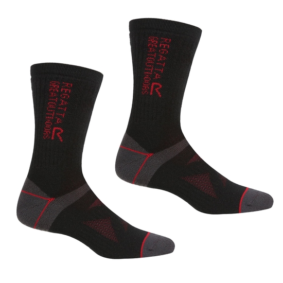 2 Pack Wool Hiker Sock | Black Dark Red