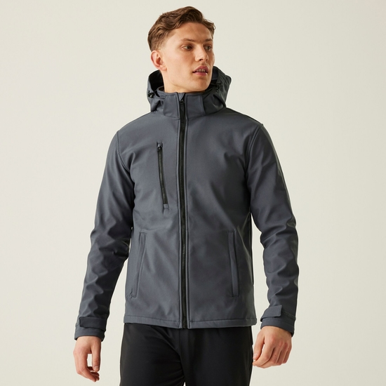 Men's Venturer 3 Layer Printable Hooded Softshell Jacket | Seal Grey Black