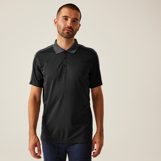 Men's Contrast Coolweave Quick Wicking Polo Shirt | Black Seal Grey