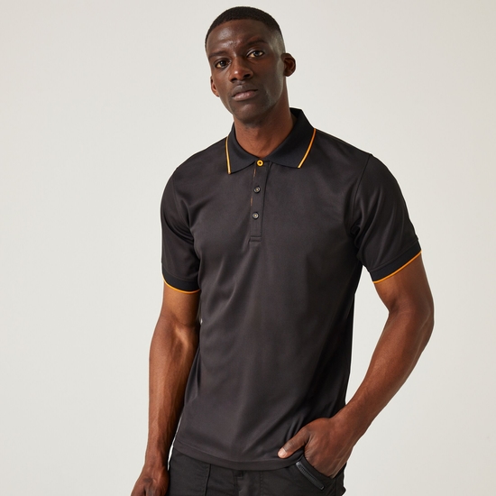 Men's Navigate Short Sleeve Polo Shirt | Black Orange Pop