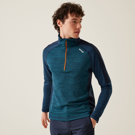 Men's Hepley Half Zip Lightweight Fleece | Moroccan Blue Marl Moonlight Denim