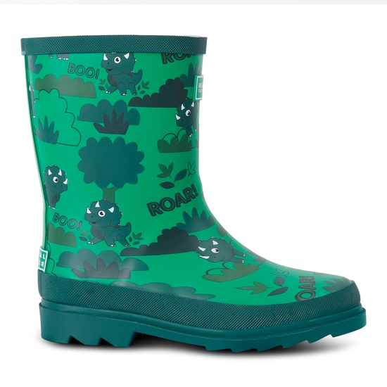 Kids' Mudplay II wellies | Stompy the Dinosaur Print Green