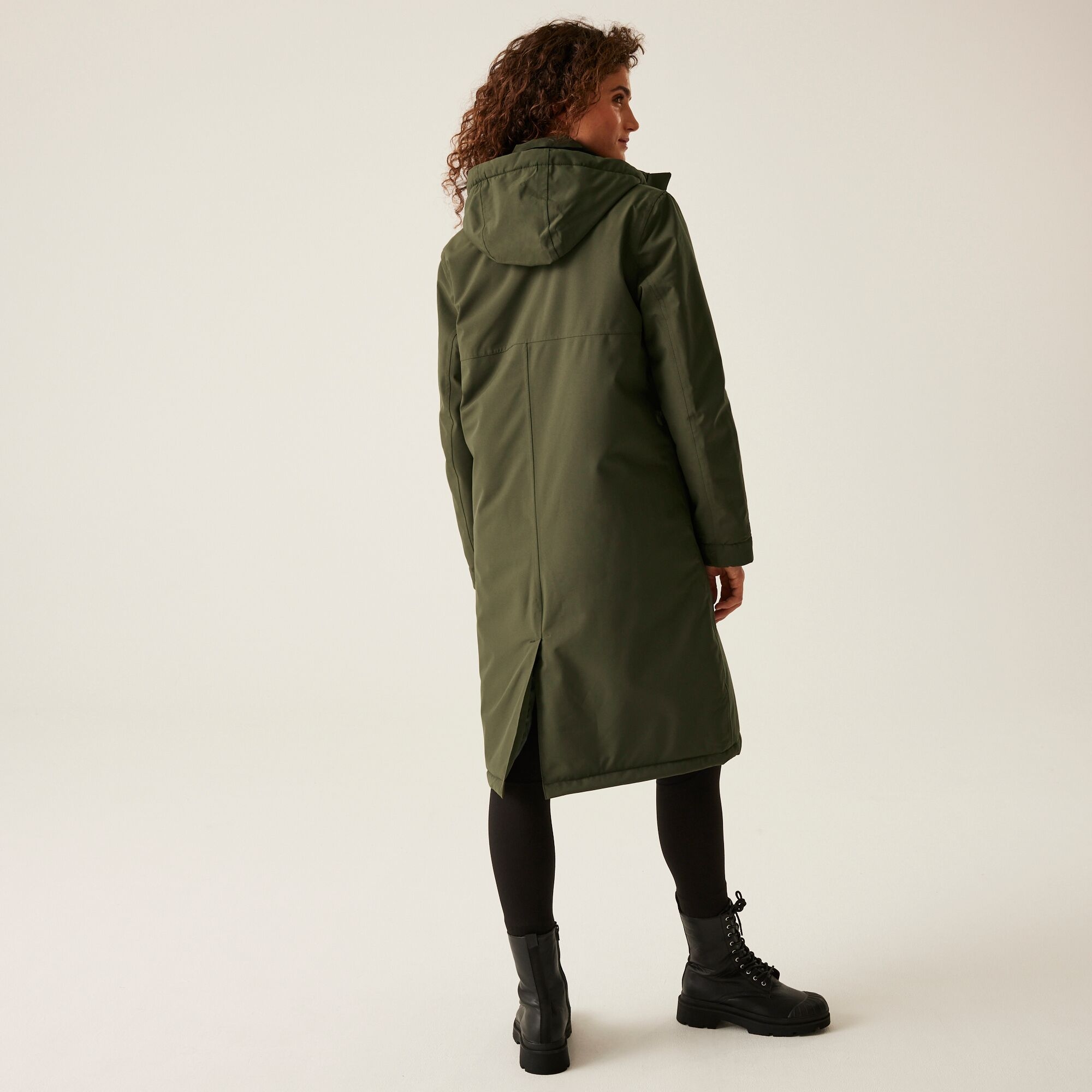 Women's Yarli Waterproof Longline Jacket | Dark Khaki Black