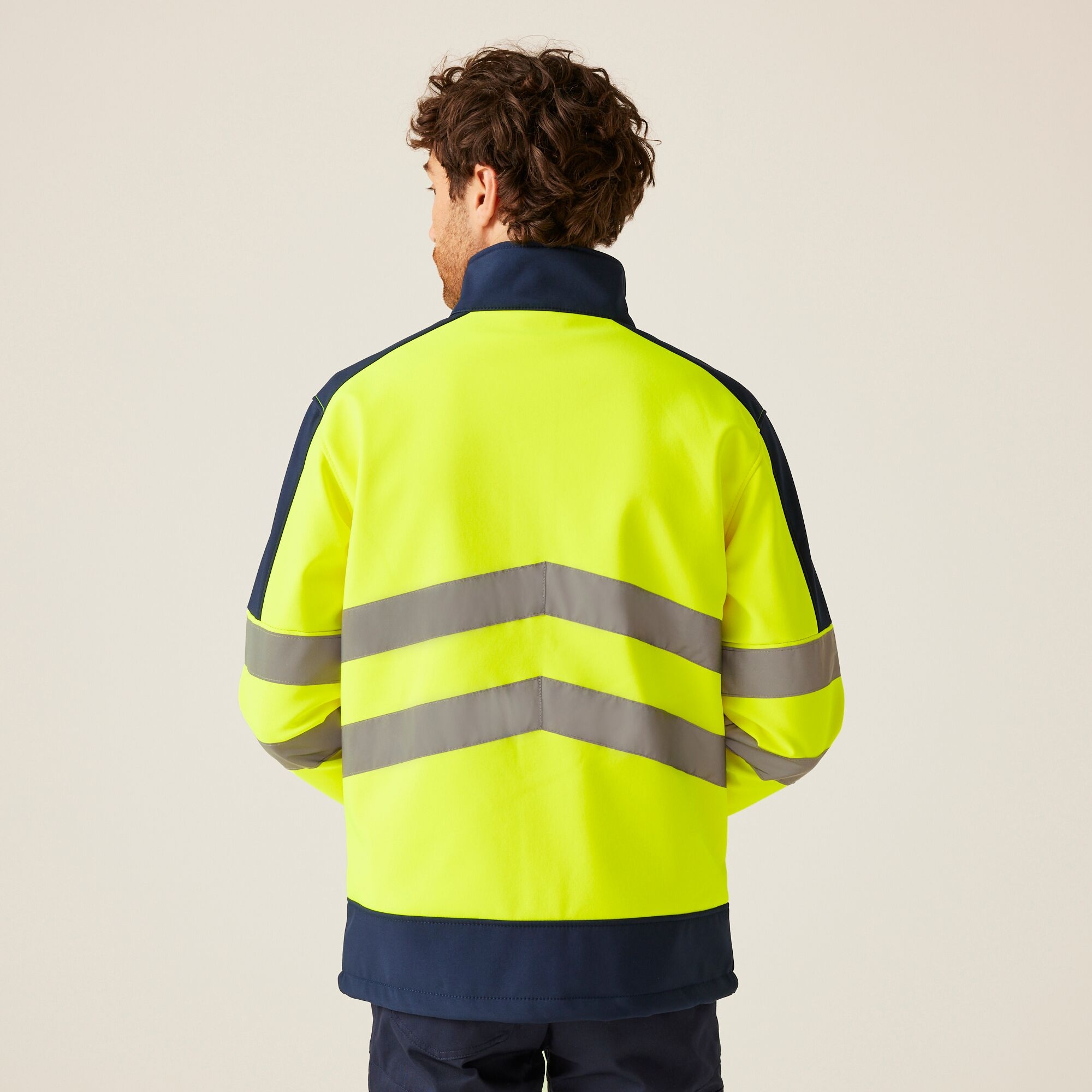 Men's Hi-Vis 3 Layer Softshell Reflective Work Jacket | Yellow Navy