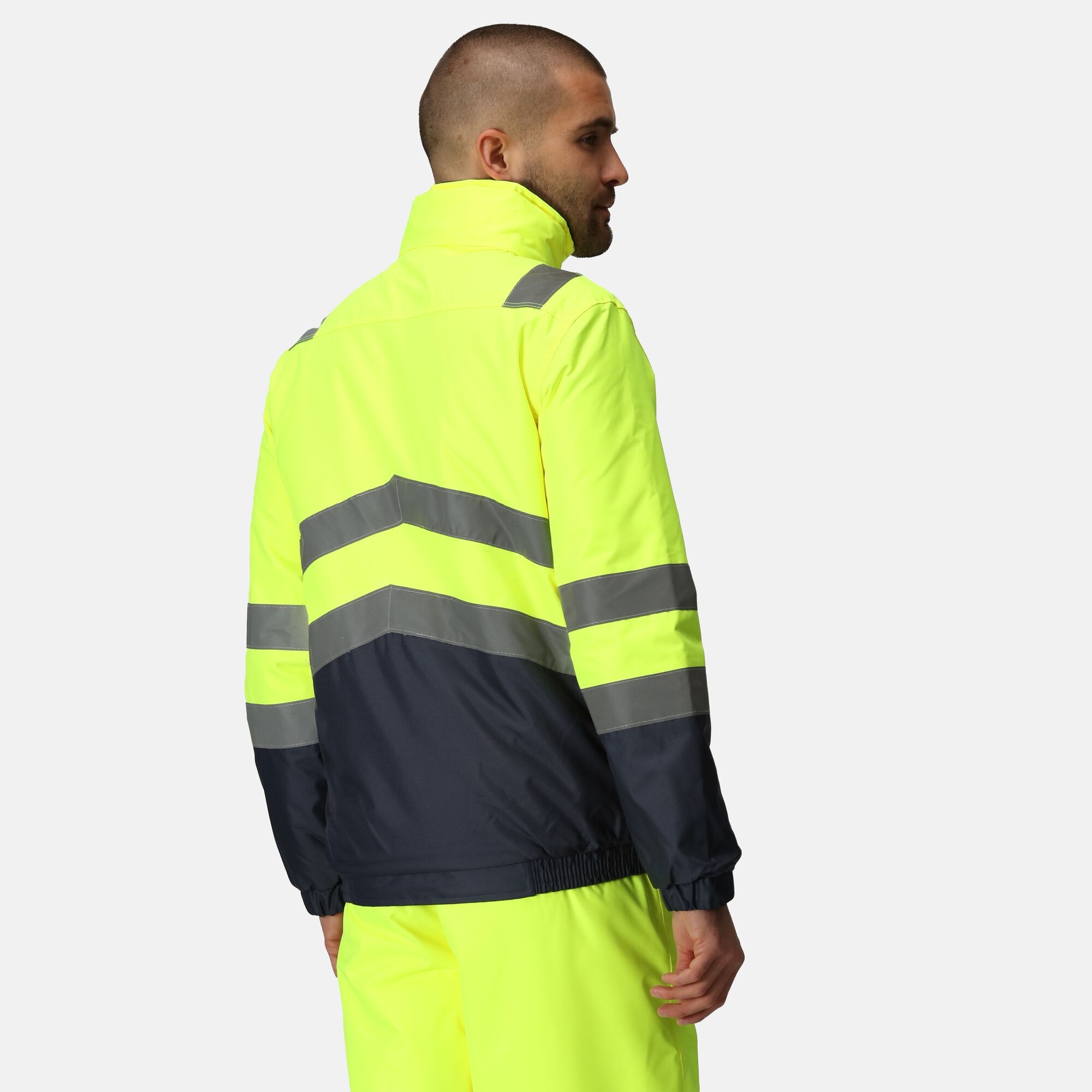 Men's Waterproof Hi-Vis Bomber Jacket | Yellow Navy