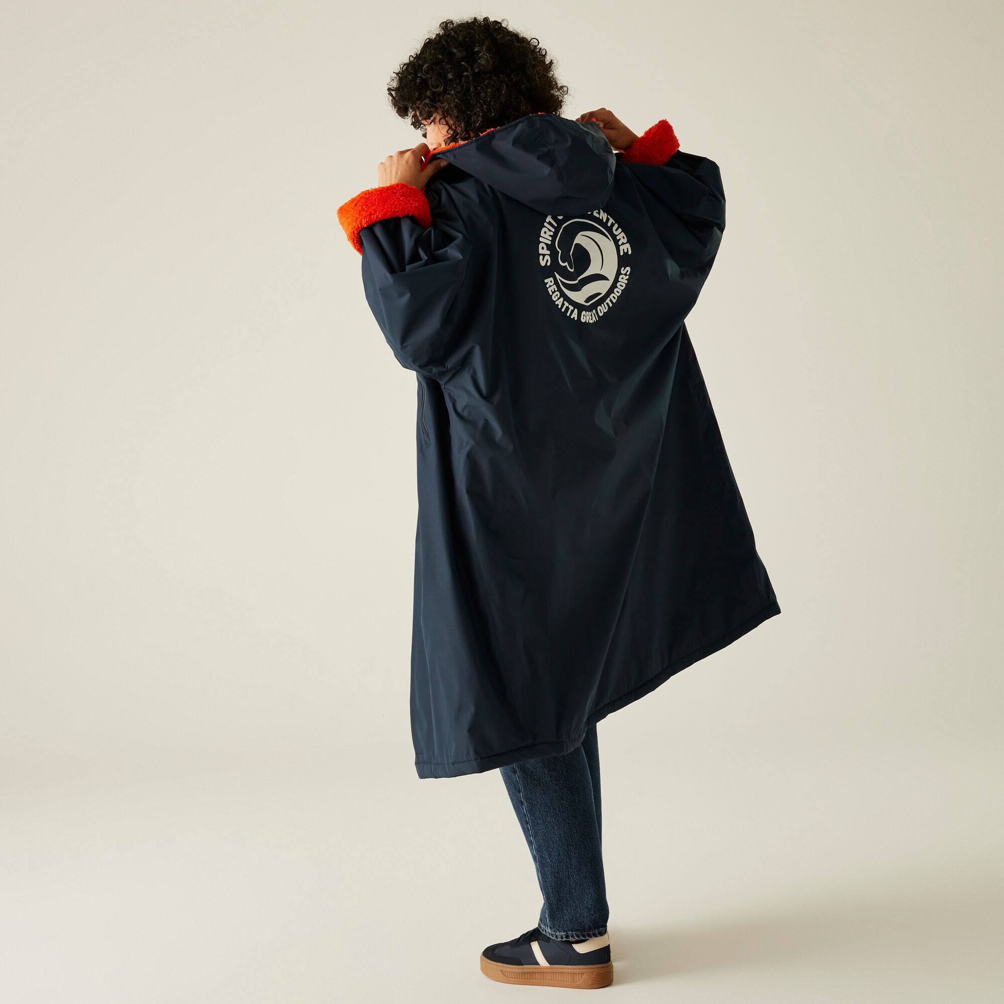 Adult's Waterproof Changing Robe | Navy Rusty Orange Lining