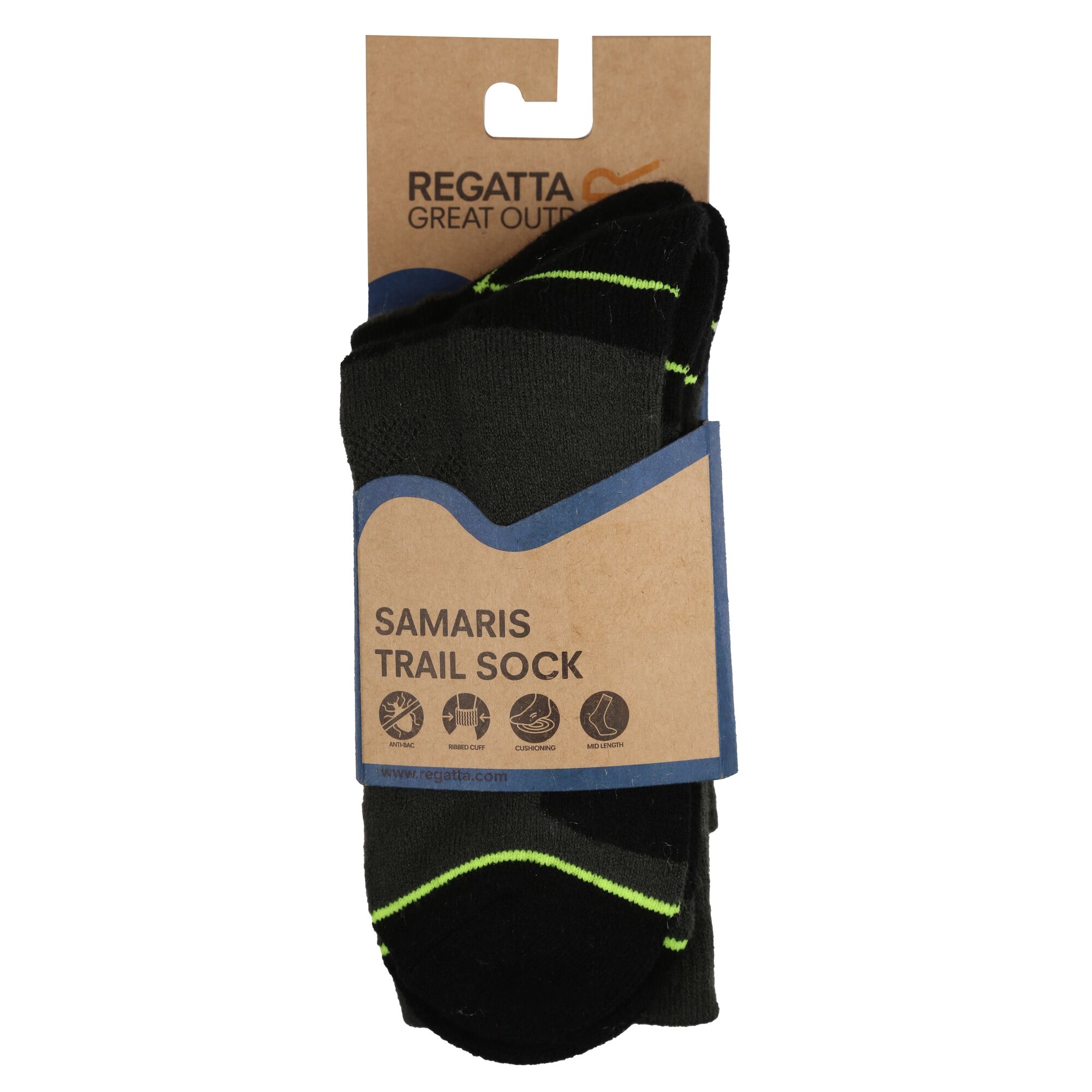 2 Pack Blister Protection II Sock | Black Electric Lime