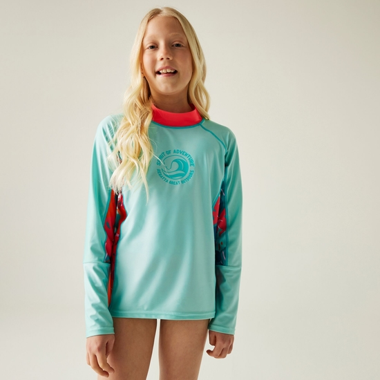 Kids' Hoku II Swim Top | Aruba Blue Peach Bloom Tropical Leaf