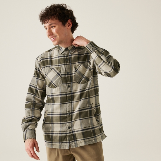 Men's Thamos Long Sleeved Checked Shirt | Dark Khaki Moonstruck
