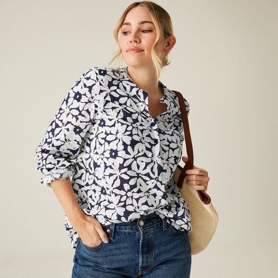 Women's Natine Lightweight Shirt | Navy White Large Floral