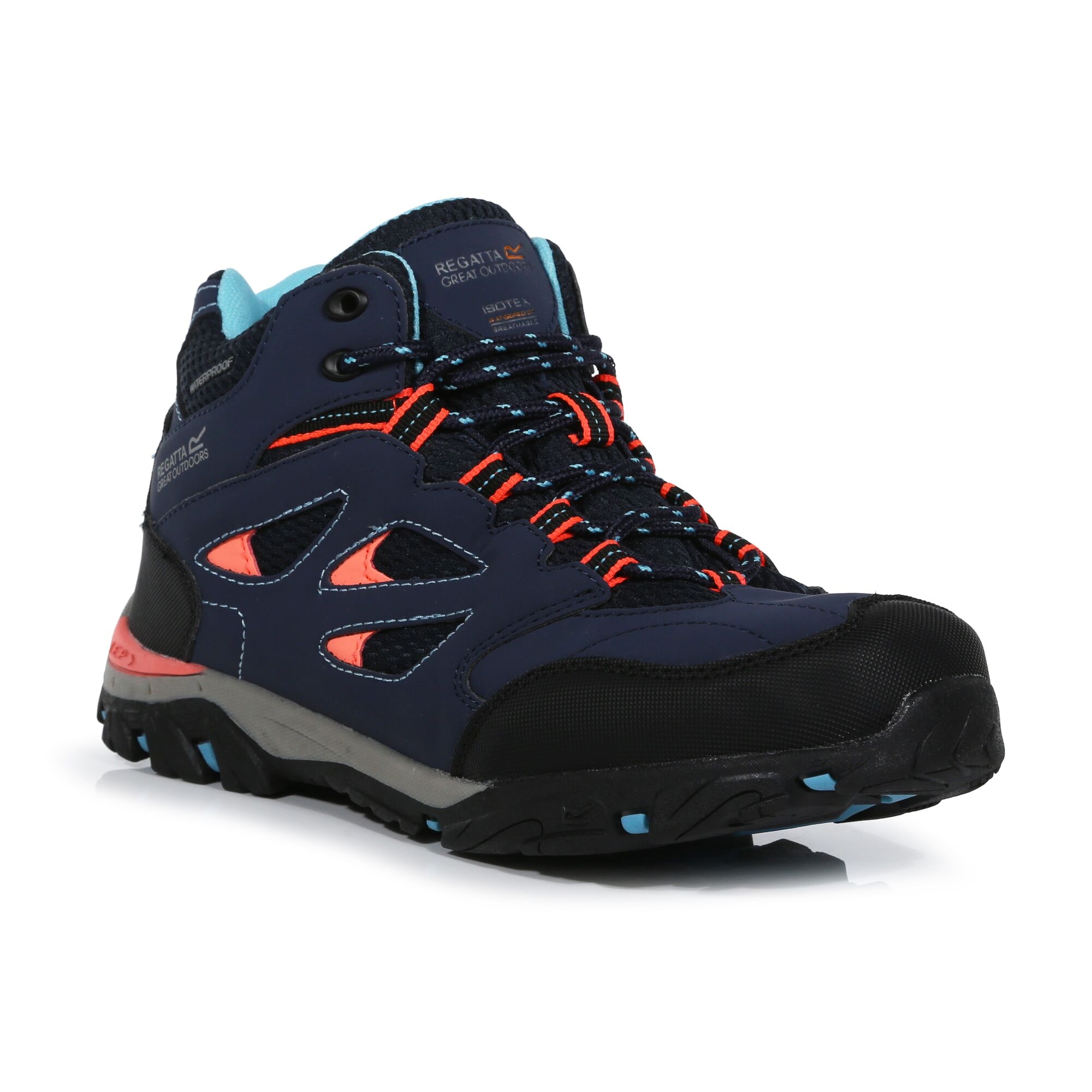 Kids' Holcombe Waterproof Mid Walking Boots | Navy Fiery Coral