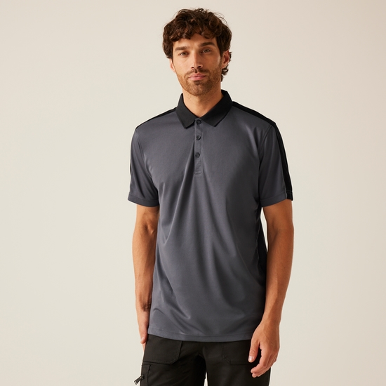 Men's Contrast Coolweave Quick Wicking Polo Shirt | Seal Grey Black