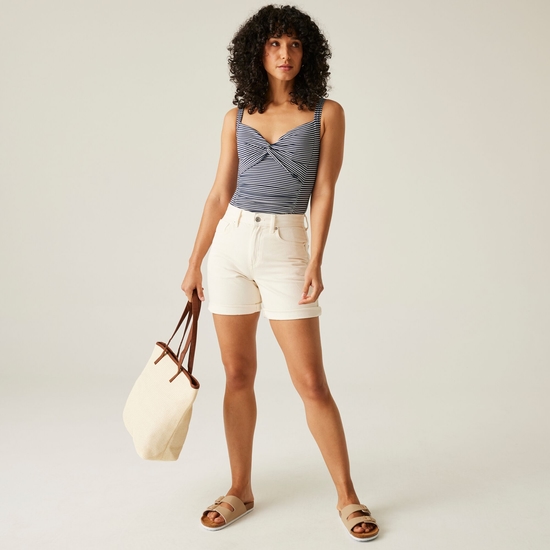 Women's Sakari Tummy Control Costume | Navy White Seeksucker Stripe