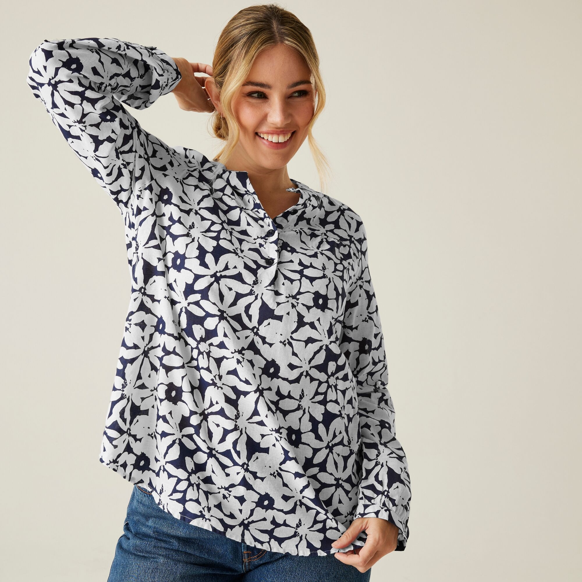 Women's Natine Lightweight Shirt | Navy White Large Floral