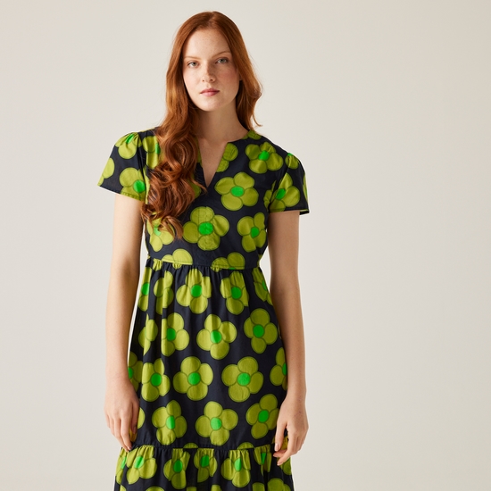 Orla Kiely Tiered Midi Dress | Spinning Flower Navy