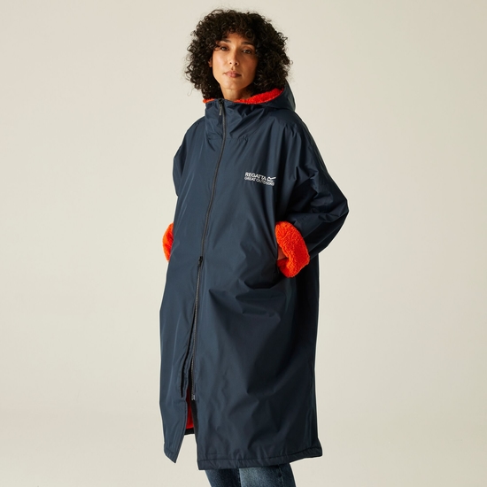 Adult's Waterproof Changing Robe | Navy Rusty Orange Lining