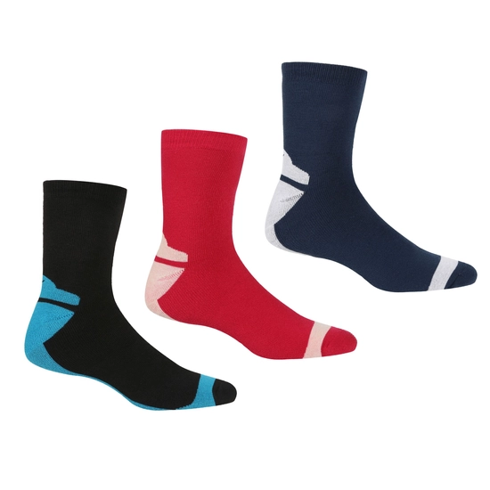 Womens 3 Pack Outdoor Lifestyle Sock | Black Cherry Pink Dark Denim