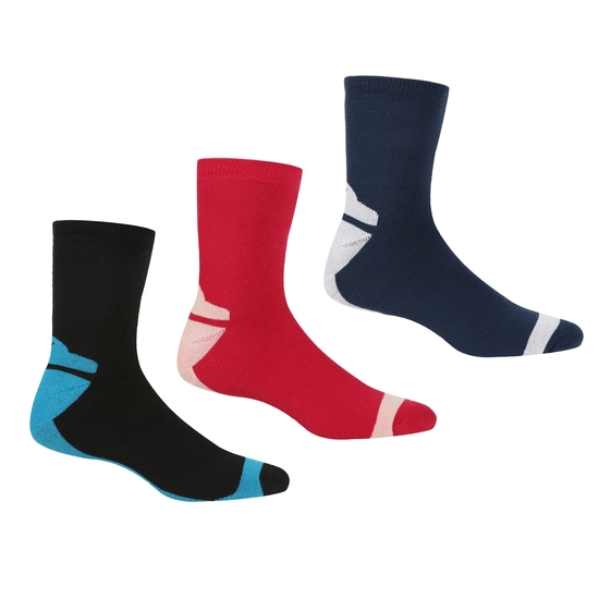 Womens 3 Pack Outdoor Lifestyle Sock | Black Cherry Pink Dark Denim