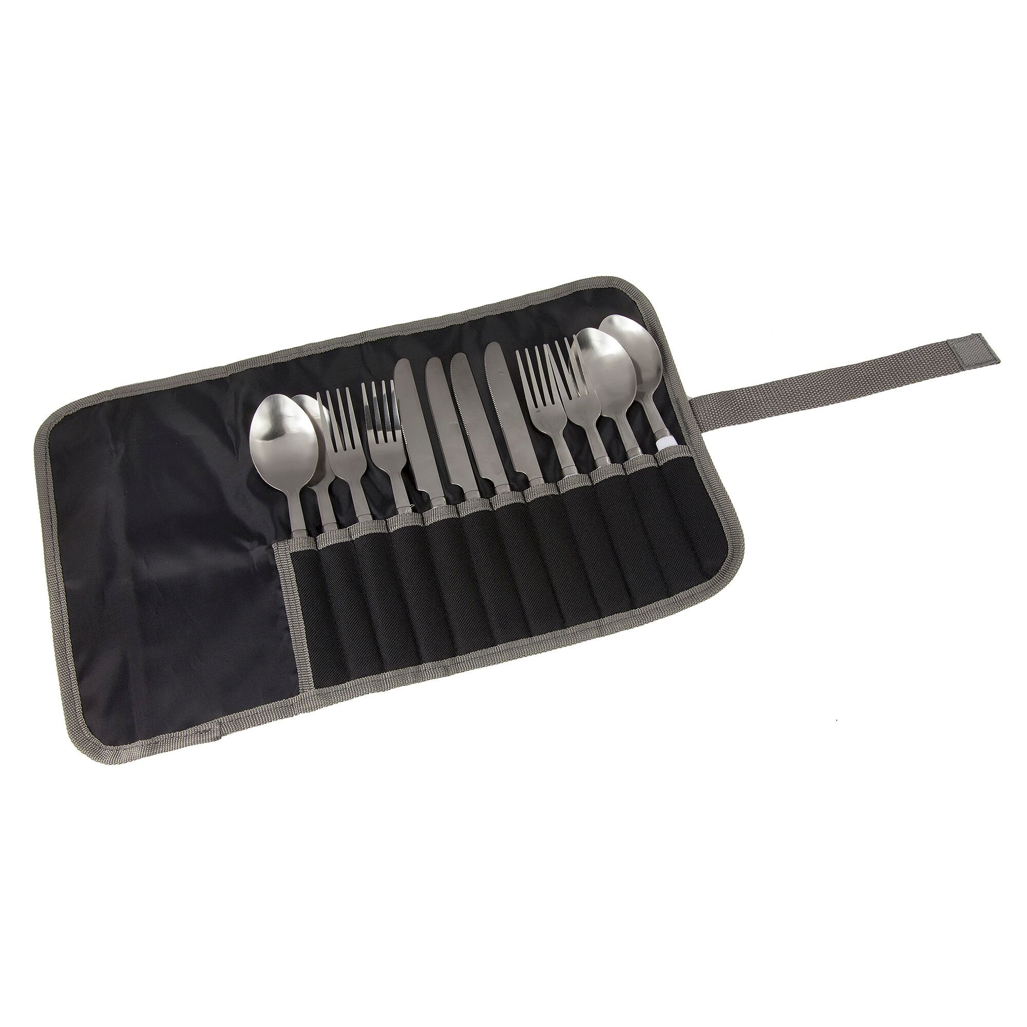 4 Person Camping Cutlery Set Stainless Steel | Black Seal Grey