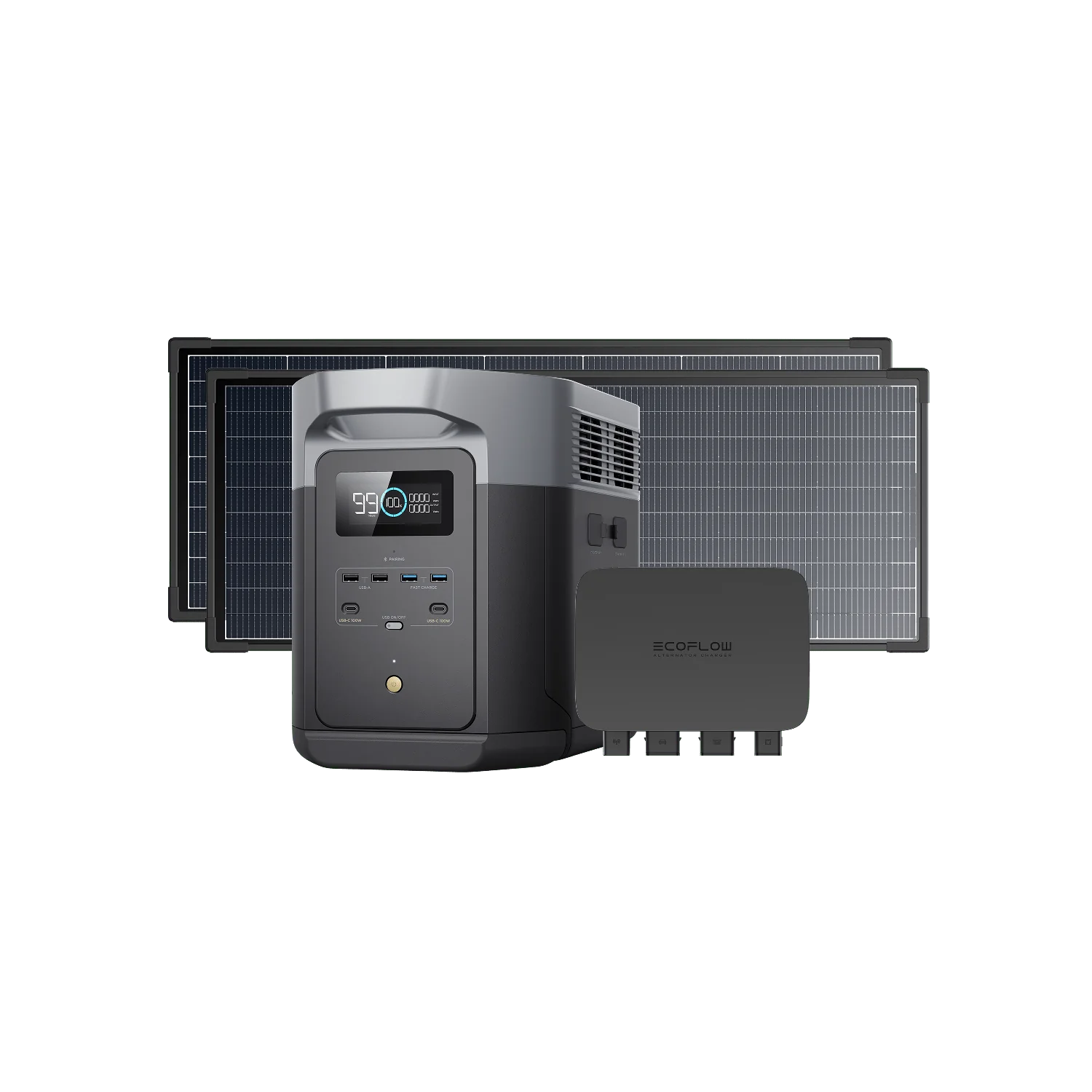 DELTA 2 Max + 2 * 130W Solar Panel + 800W Alternator Charger