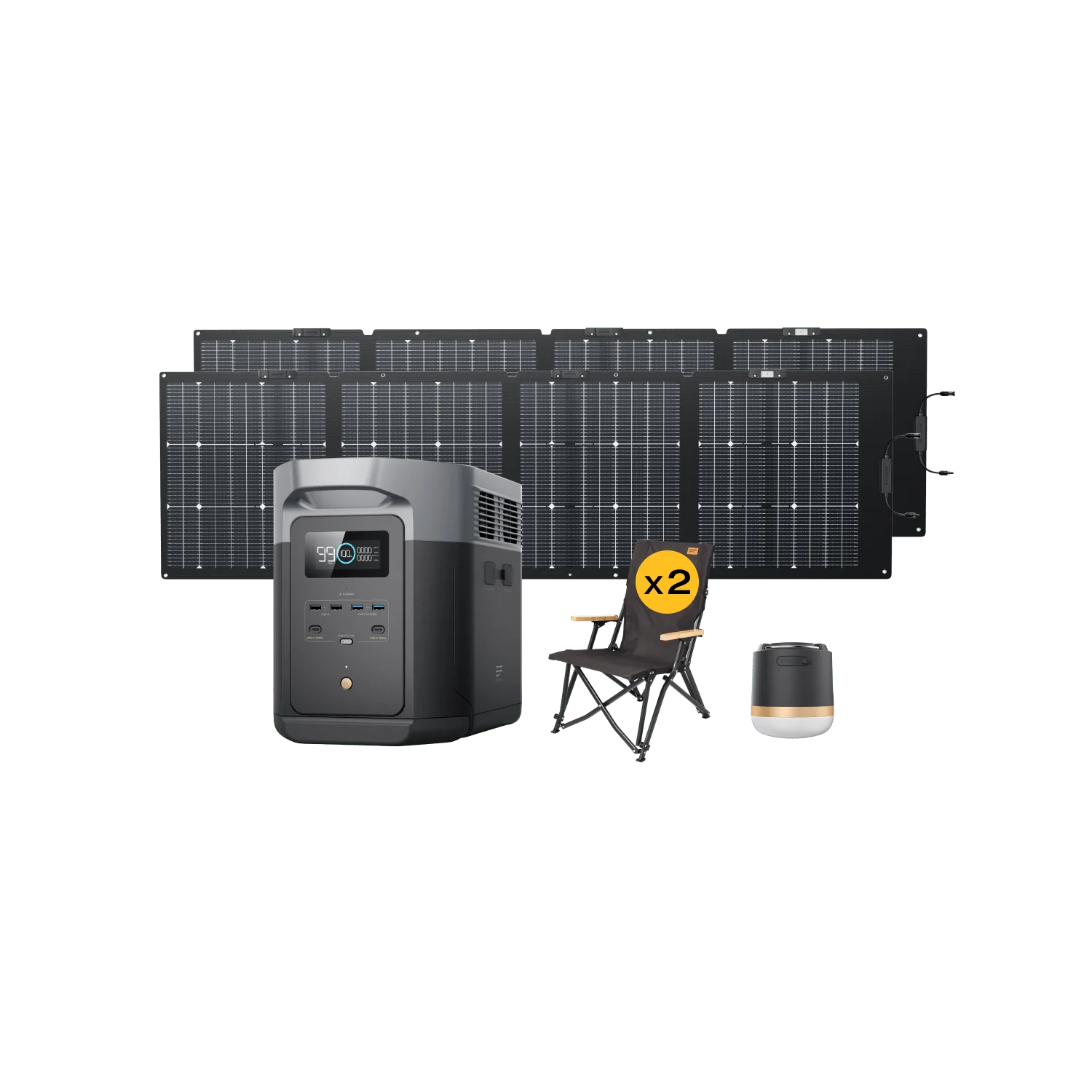 EcoFlow DELTA 2 Max + 2*220W Solar Panel + 2*Camping Chair + Camping Light