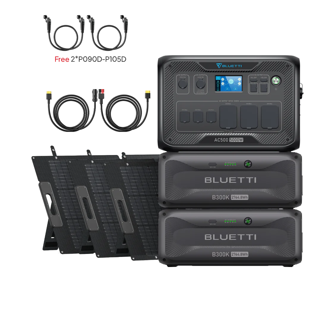 BLUETTI AC500+2*B300K+3*350W Solar+RV Cable (Free P090D-P150D Cable) | Home Battery Backup