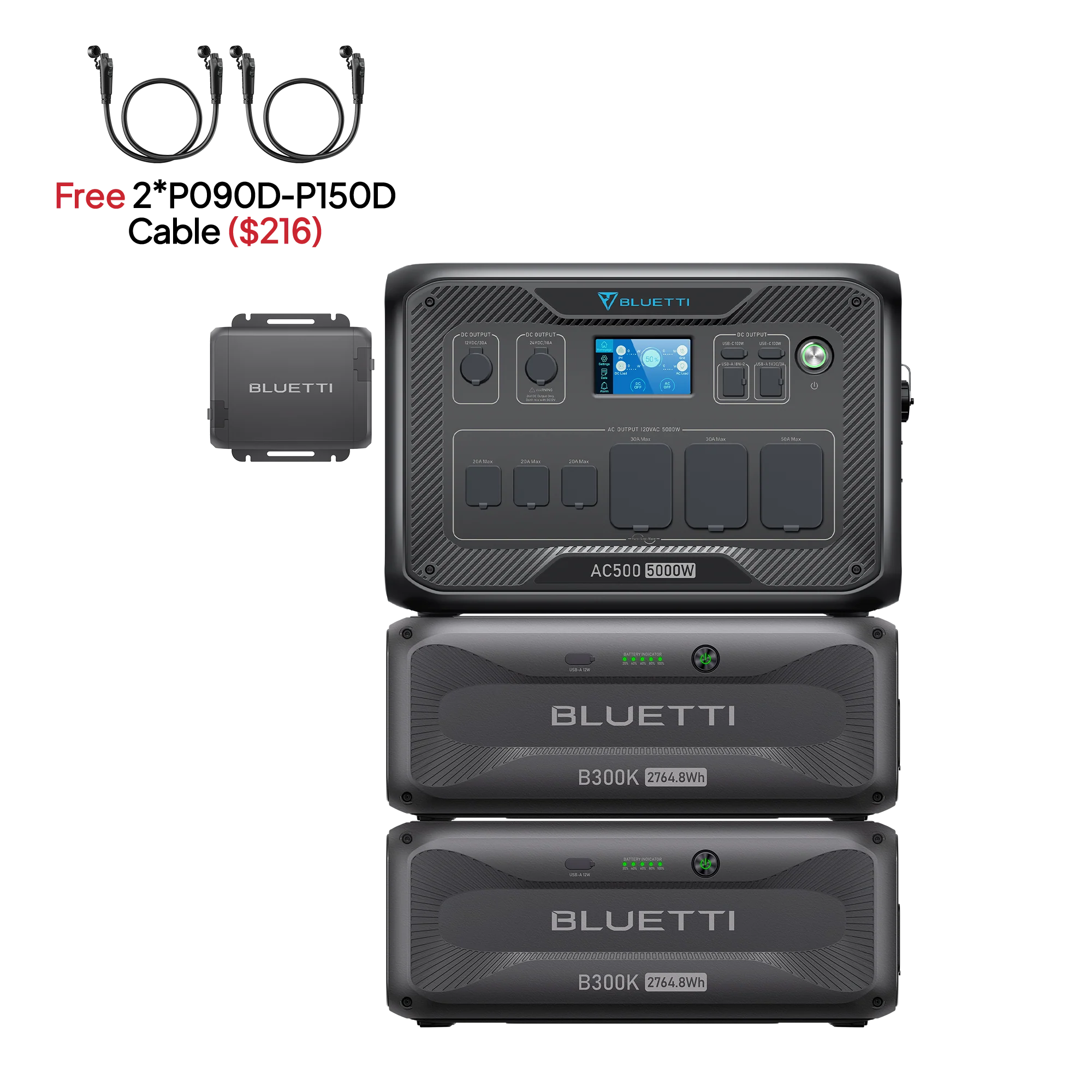 BLUETTI AC500+2*B300K+Charger 1 (Free P090D-P150D Cable) | Home Battery Backup