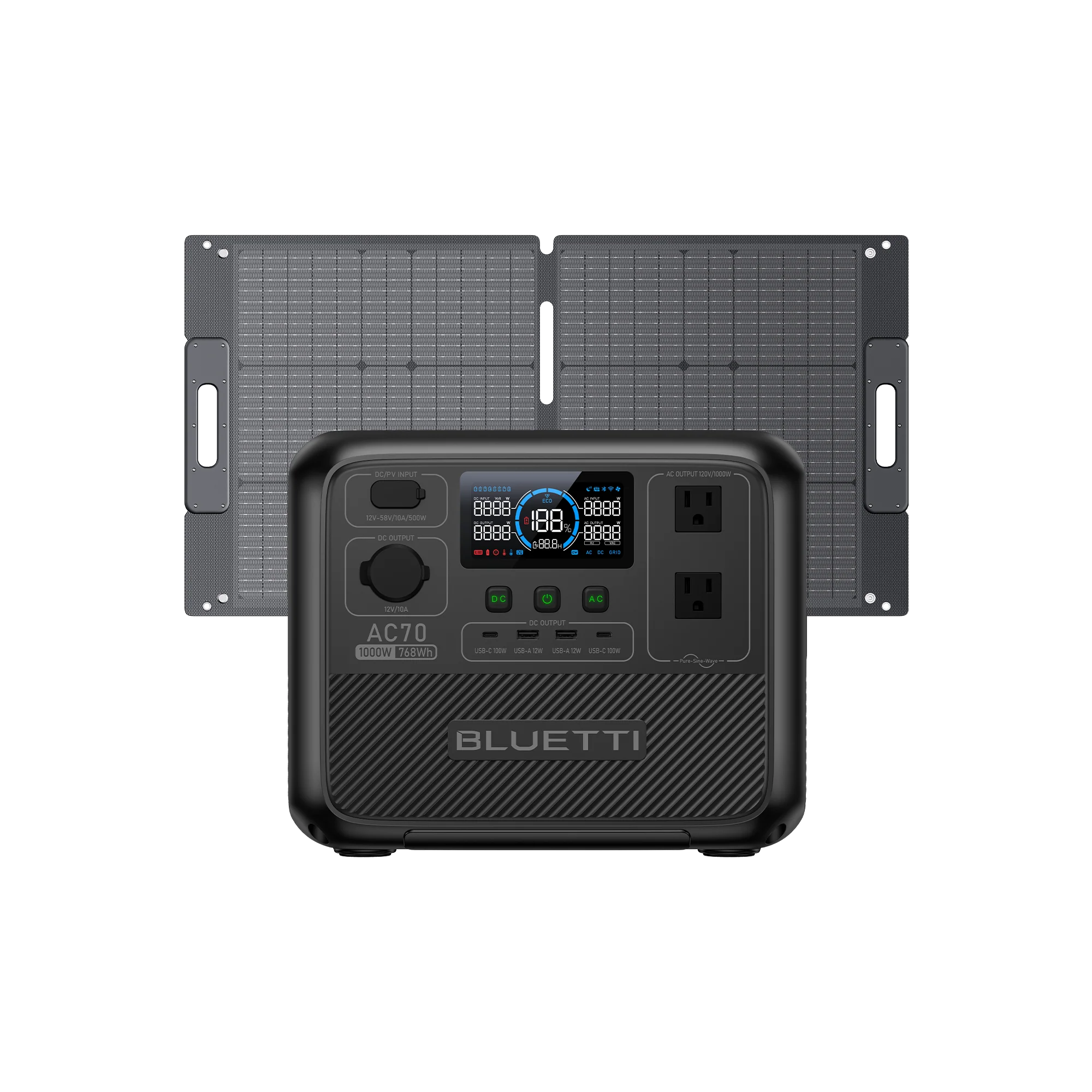 AC70+SP100L Solar Generator | 1000W, 768Wh