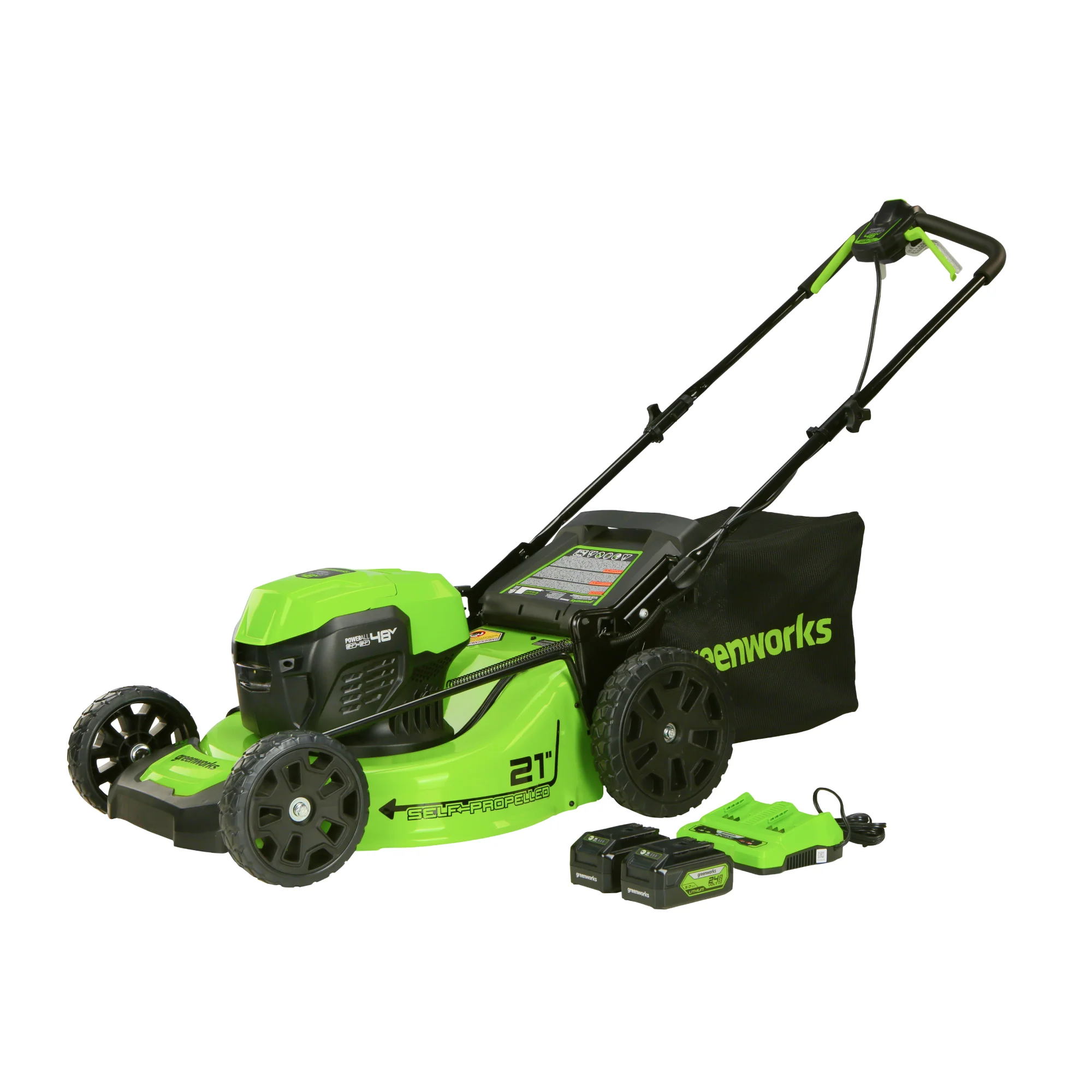 48V (2x24V) 21 Cordless Battery Self-Propelled Lawn Mower w/ Two (2) 5.0Ah USB Batteries & Dual Port Charger