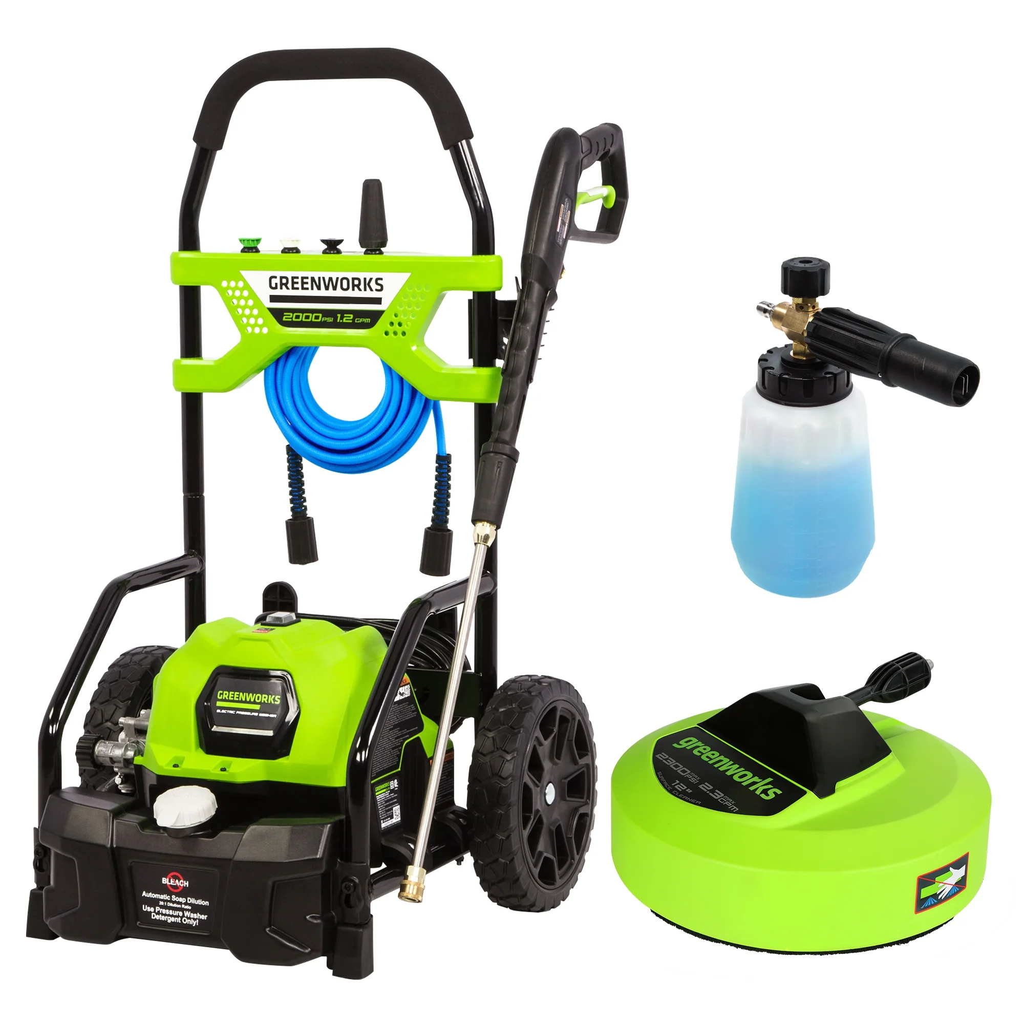 RENEWED 2000 PSI 1.2 GPM Cold Water Electric Pressure Washer w/ 12” Surface Cleaner and Premium Foam Cannon