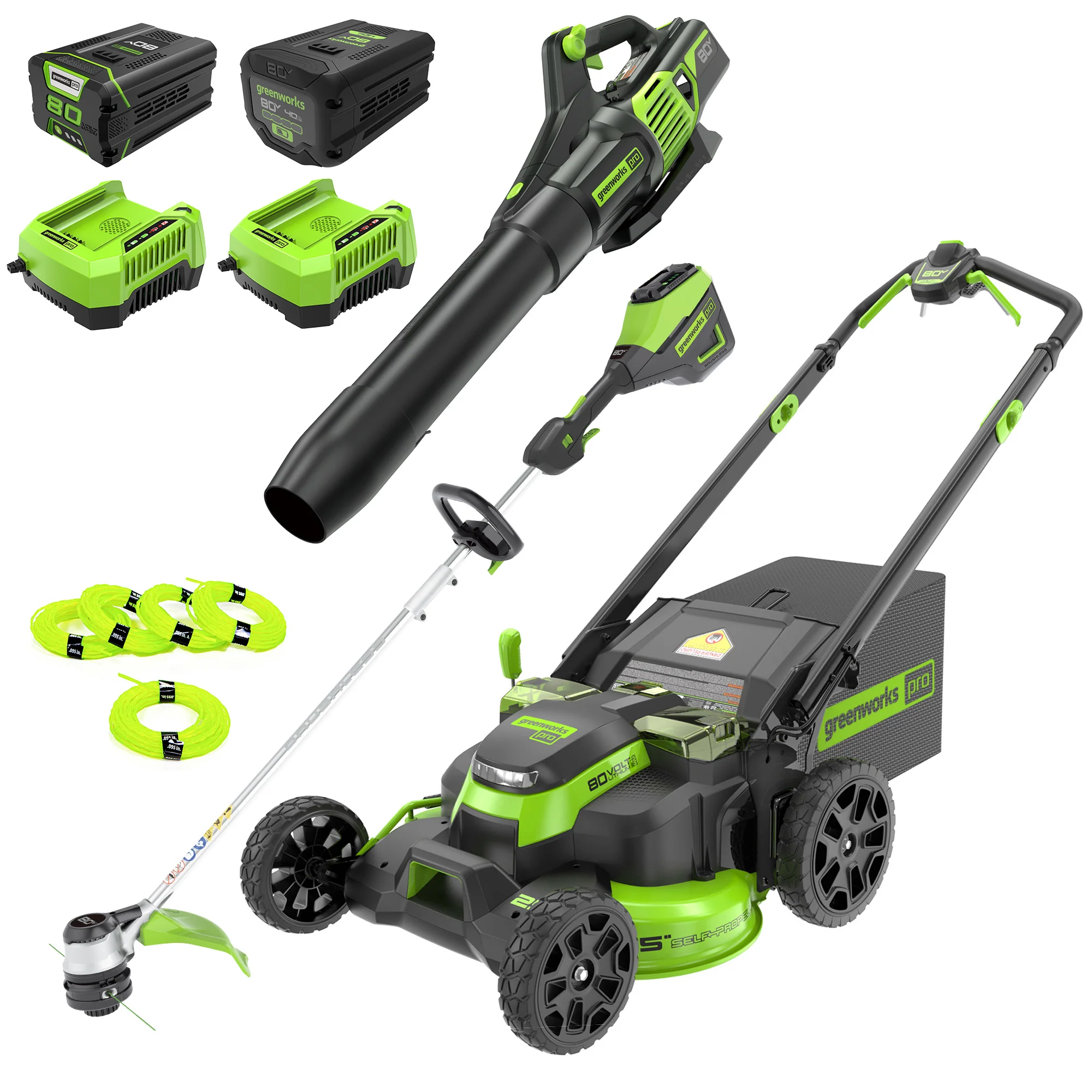 80V 25 Cordless Battery Dual Blade Self-Propelled Mower 3PC Combo Kit w/ (1) 4.0Ah Battery, (1) 2.5Ah & (2) Rapid Charger