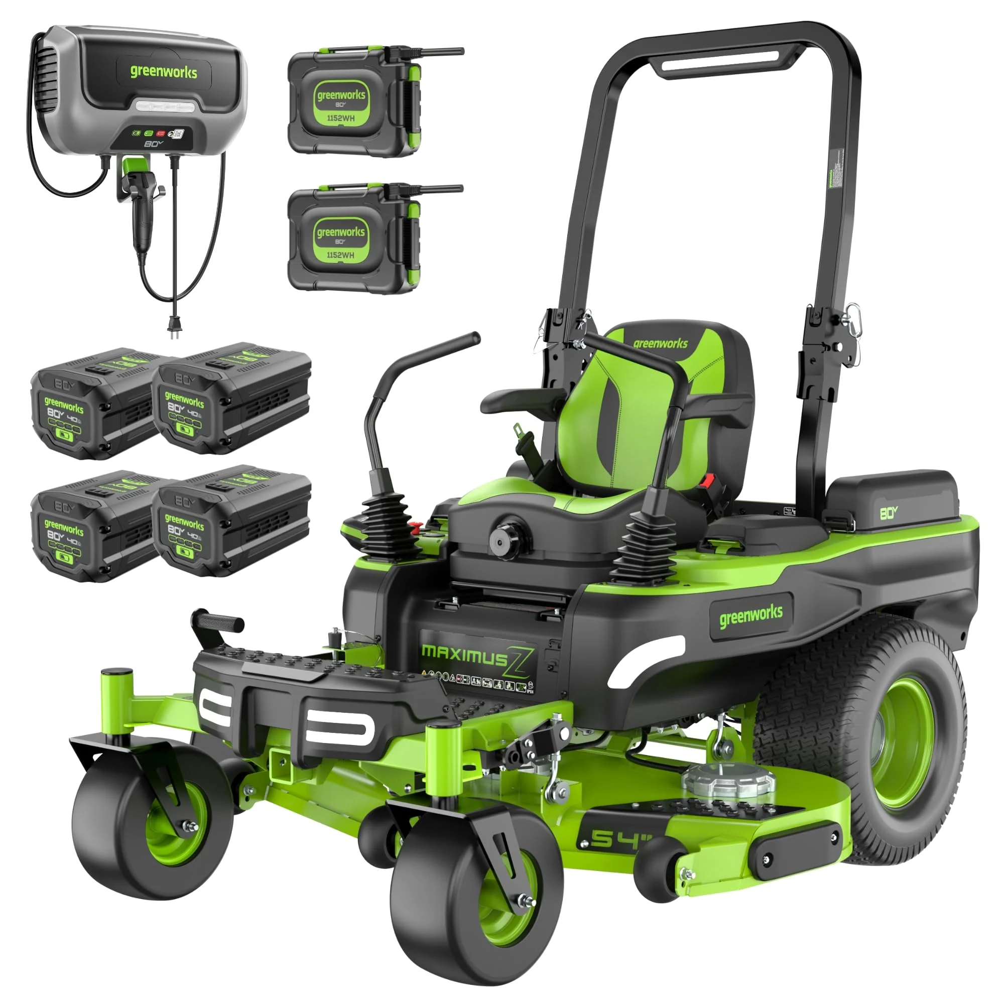 80V 54 MaximusZ Zero Turn Riding Mower with (2) 16.0 Ah & (4) 4.0 Ah Batteries and 1.5kW Charger